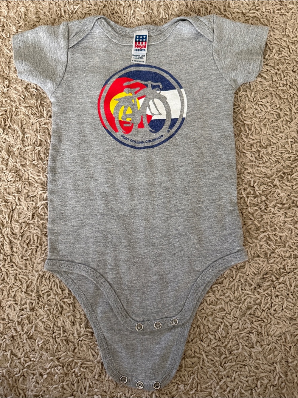 Fort Collins CO Heather Gray Baby Bodysuit with Bicycle Graphic -